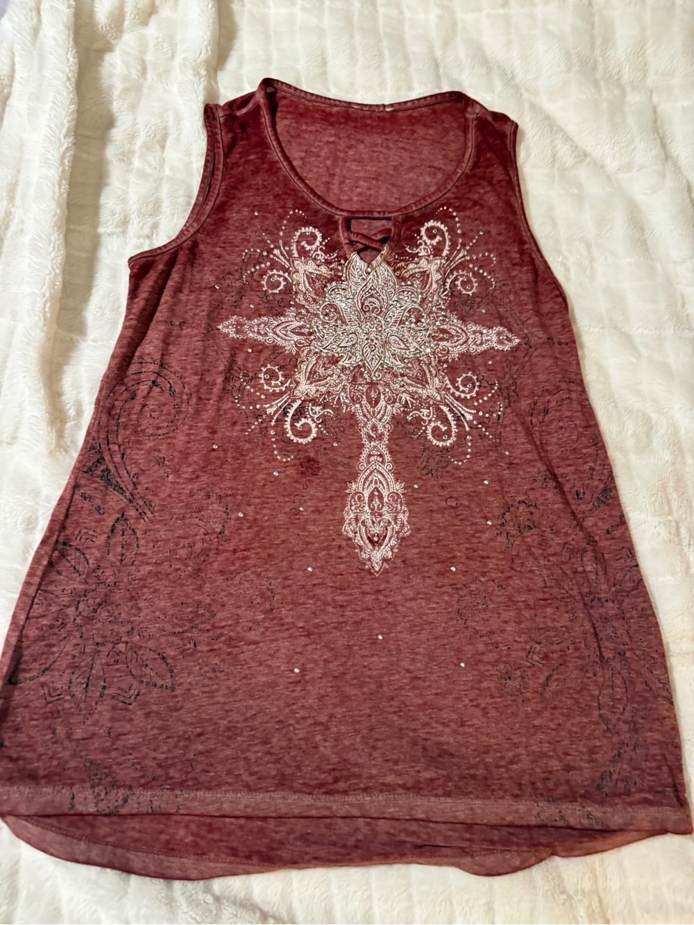 Women's Burgundy Sleeveless Embellished Tank Top